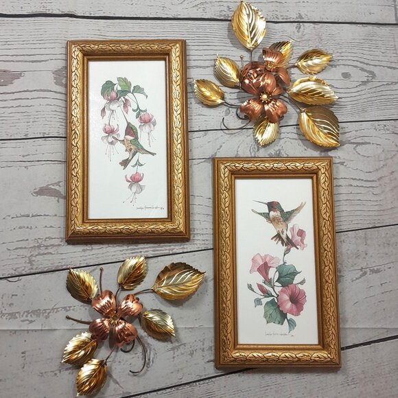 Hummingbird Art Print Carolyn Shores Wright And Home Interiors Metal Wall Flower - Picture 1 of 11